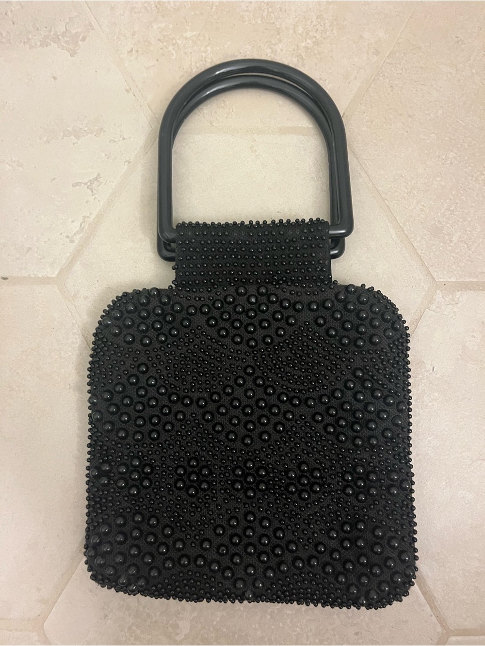 Black Beaded Square Top-Handle Bag
